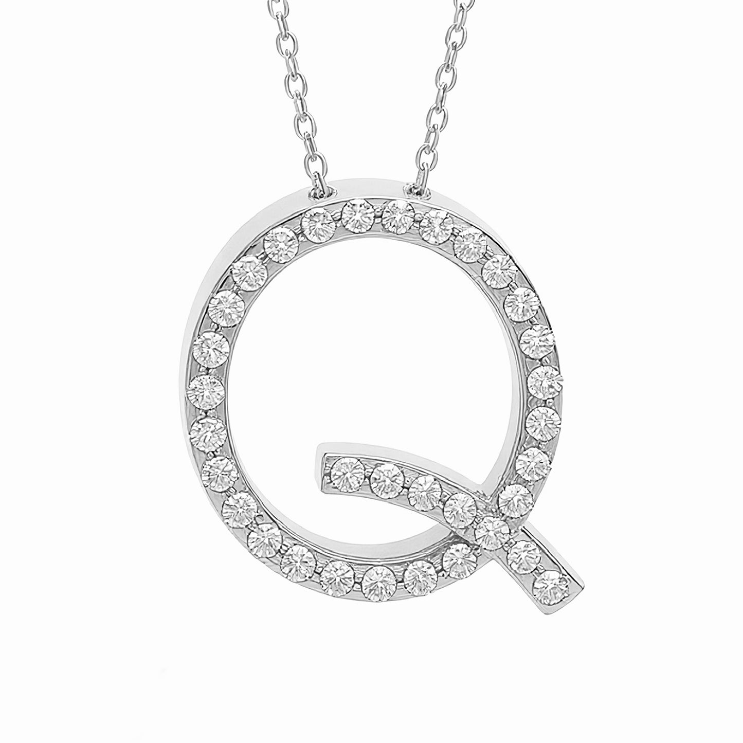 14K White Gold Initial Diamond Necklace