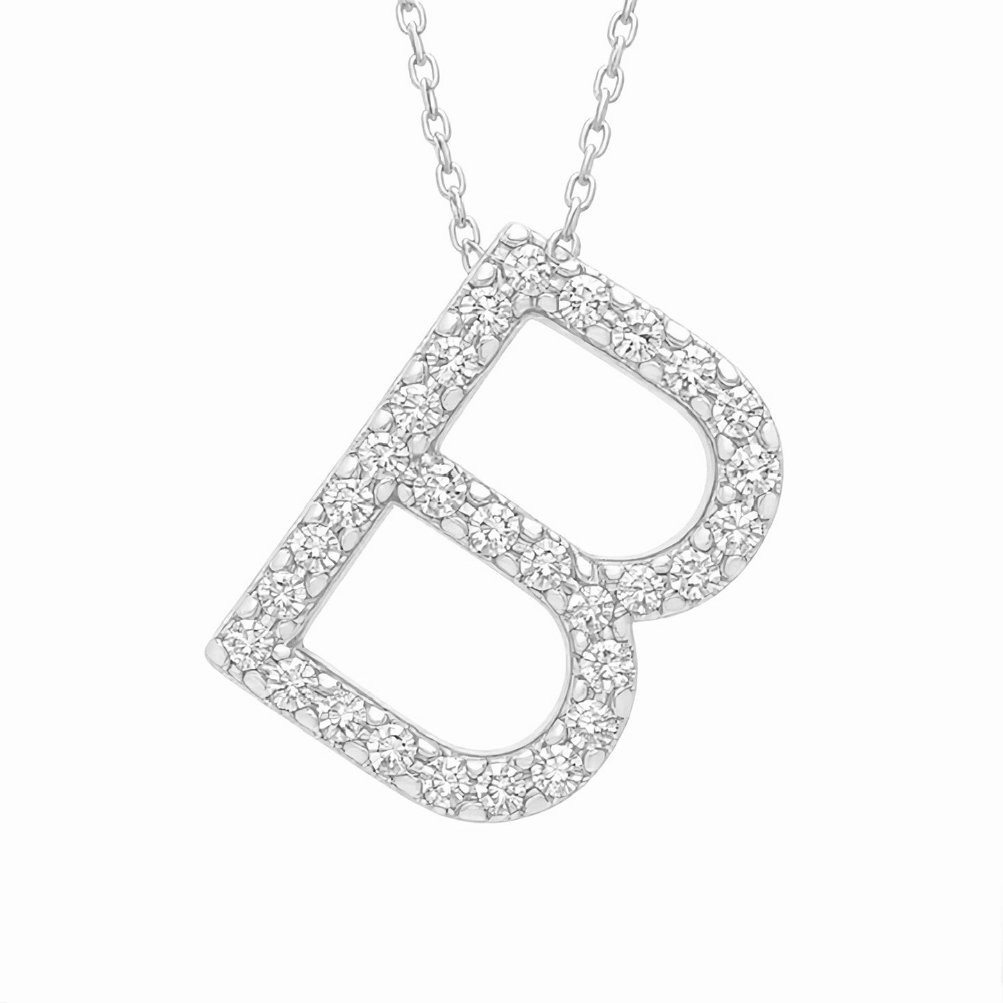 14K White Gold Initial Diamond Necklace