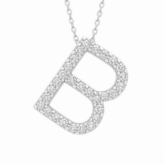 14K White Gold Initial Diamond Necklace