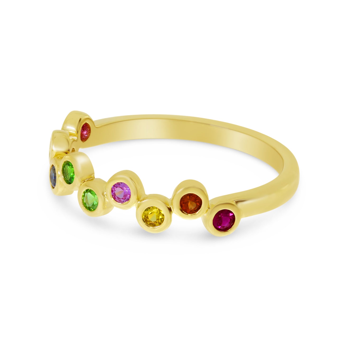 14K Yellow Gold Rainbow Sapphire Bubble Ring