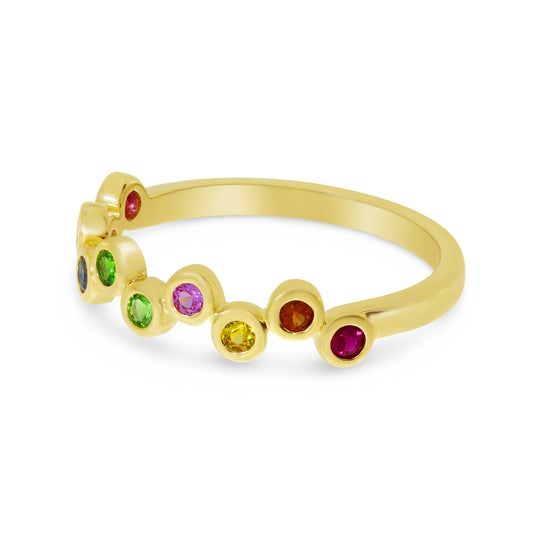 14K Yellow Gold Rainbow Sapphire Bubble Ring