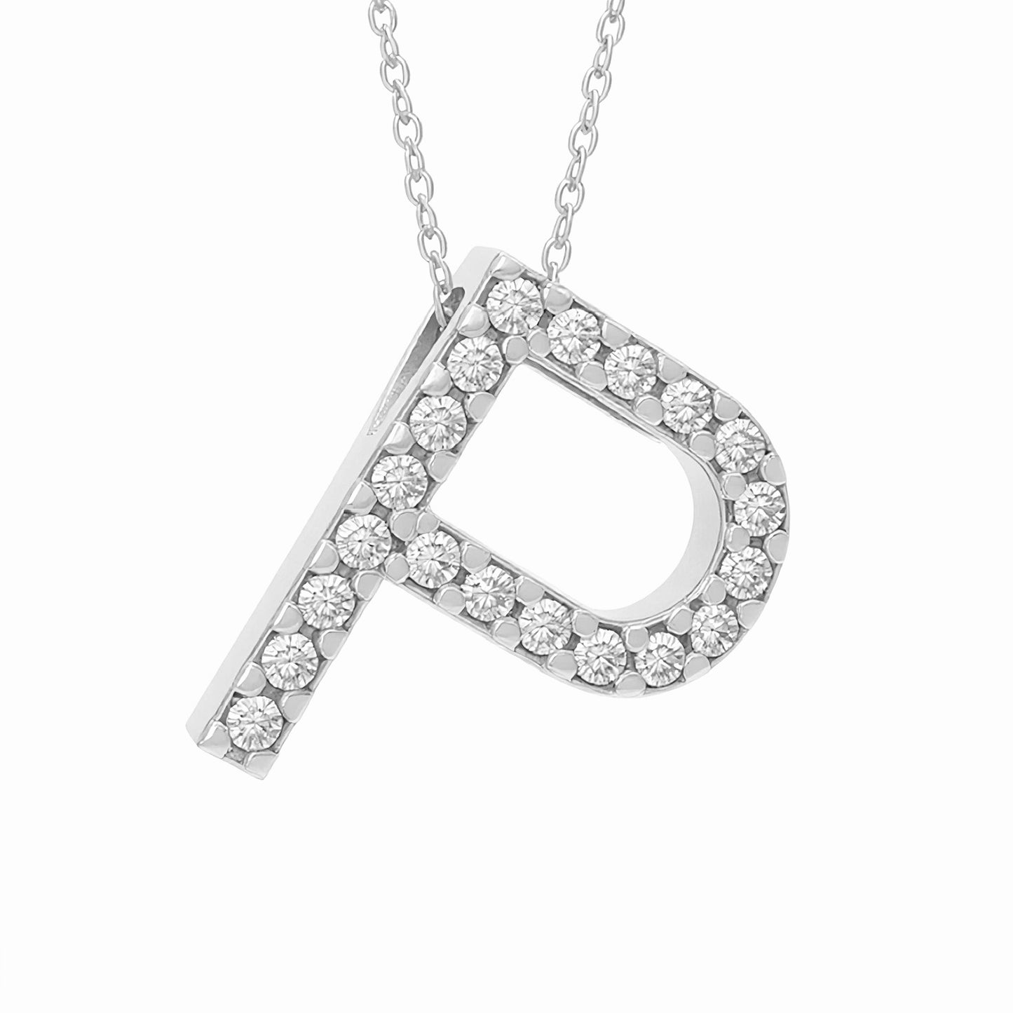 14K White Gold Initial Diamond Necklace