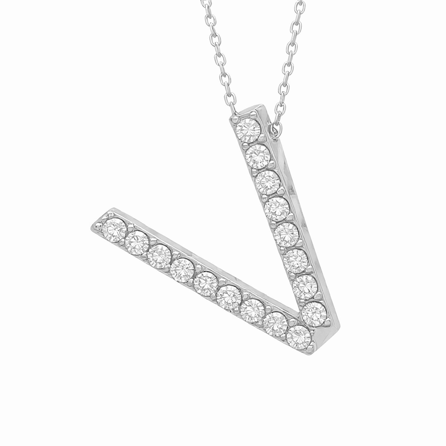 14K White Gold Initial Diamond Necklace