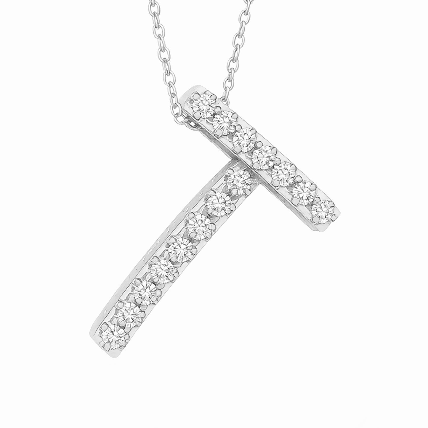14K White Gold Initial Diamond Necklace