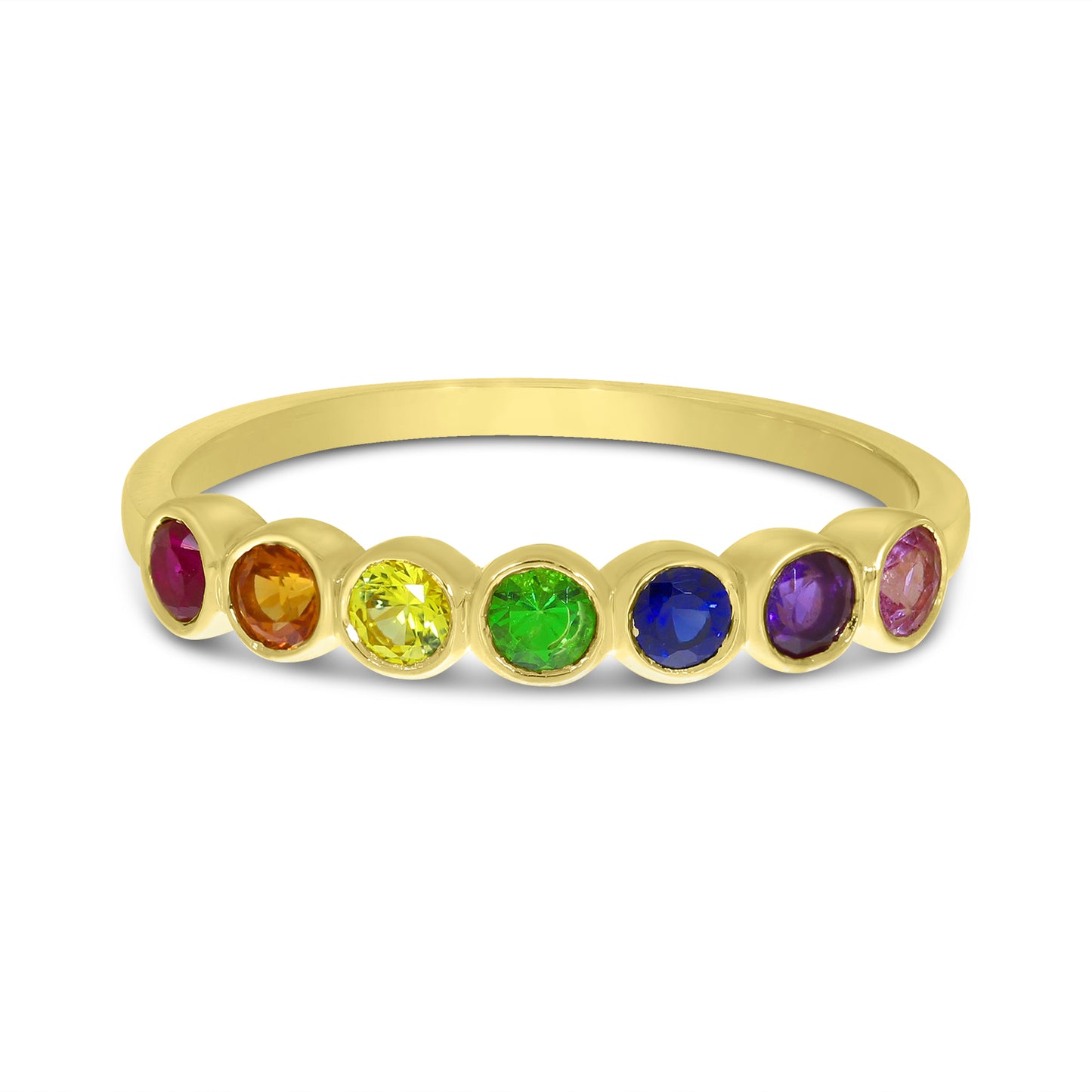 14K Yellow Gold Bezel-Set Rainbow Sapphire Ring