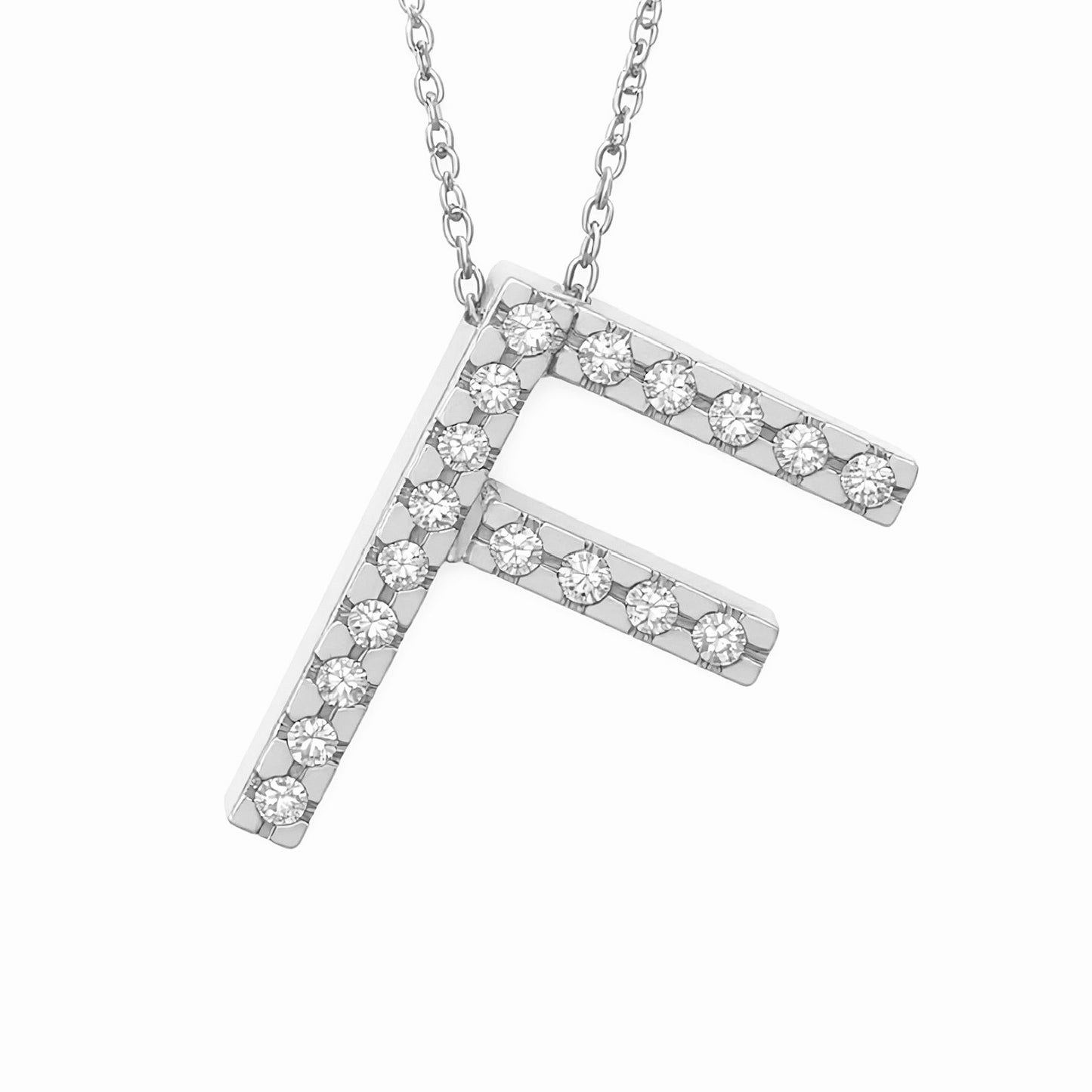 14K White Gold Initial Diamond Necklace