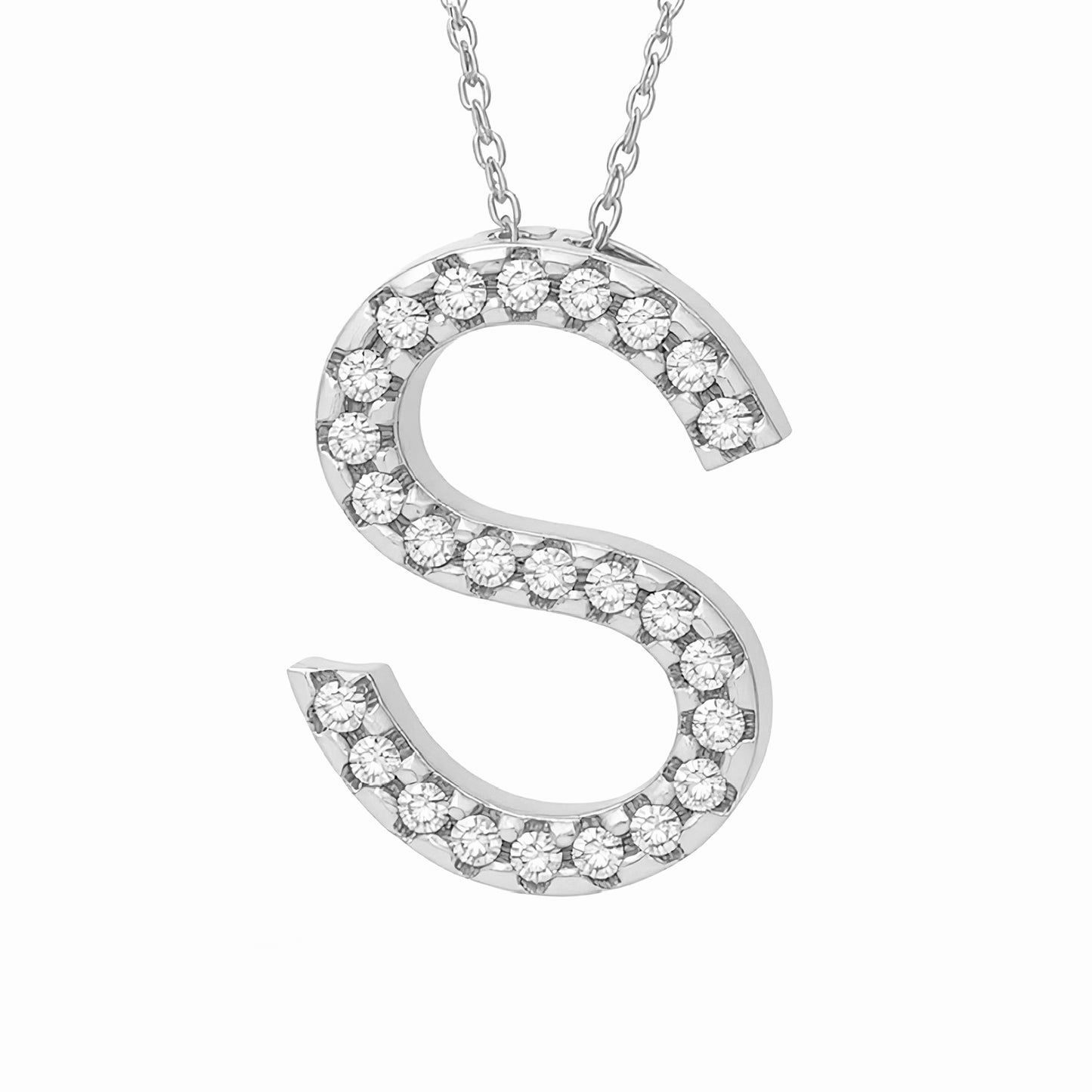 14K White Gold Initial Diamond Necklace