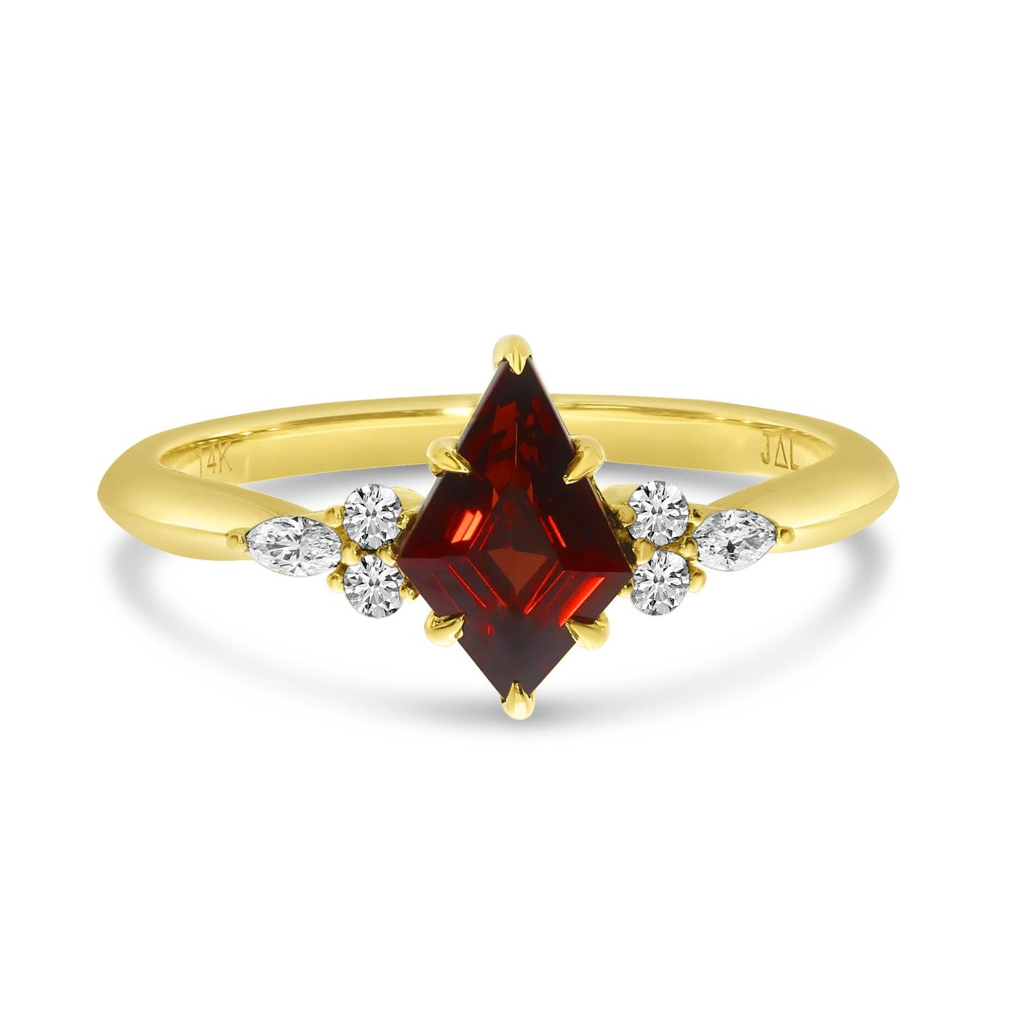 14K Yellow Gold Garnet and Diamond Kite Shape Ring