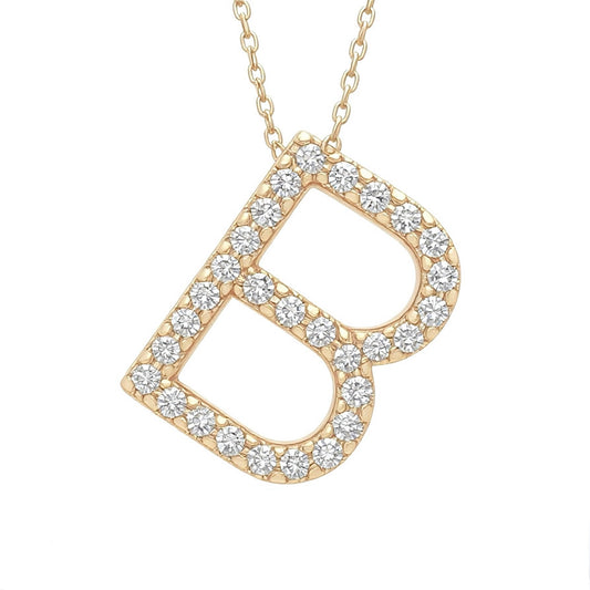 14K Yellow Gold Initial Diamond Necklace