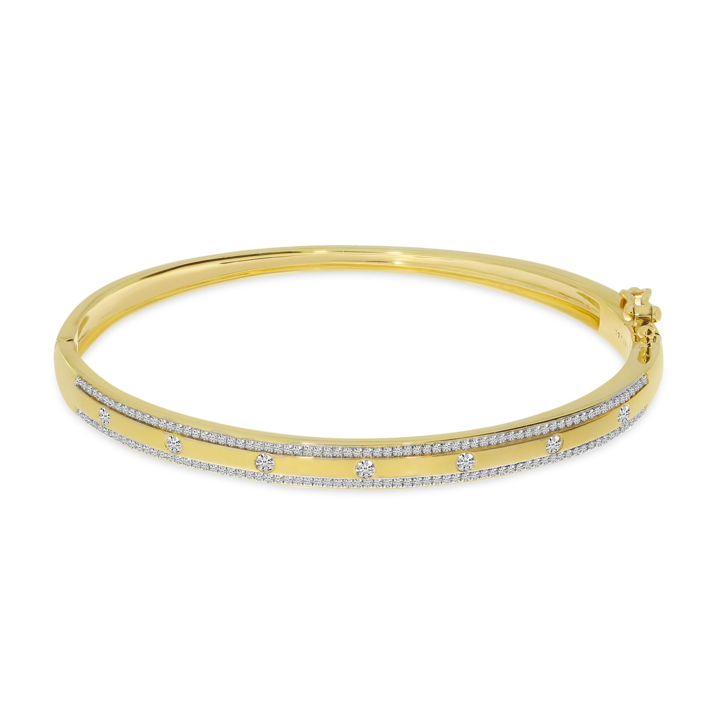 14K Yellow Gold Diamond Row and Stationed Bangle Bracelet