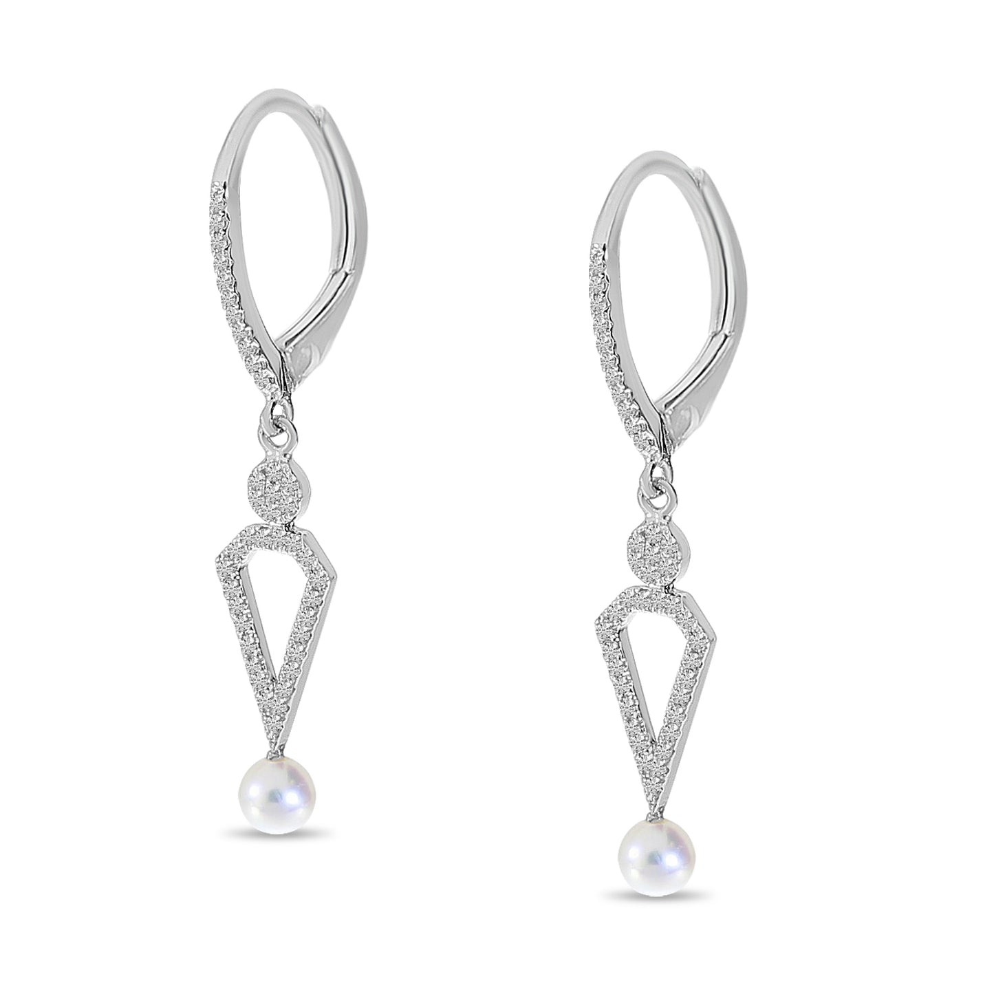 14K White Gold Pearl and Diamond Dangle Earrings