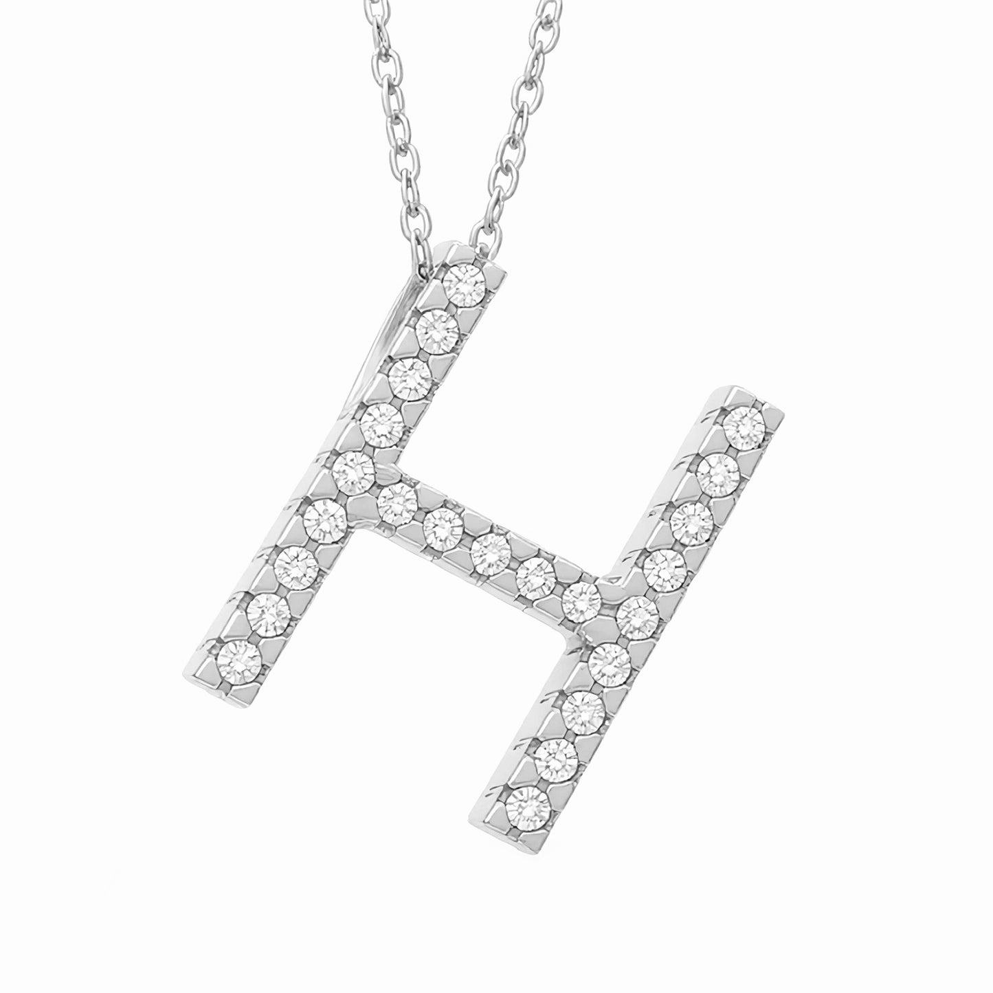14K White Gold Initial Diamond Necklace