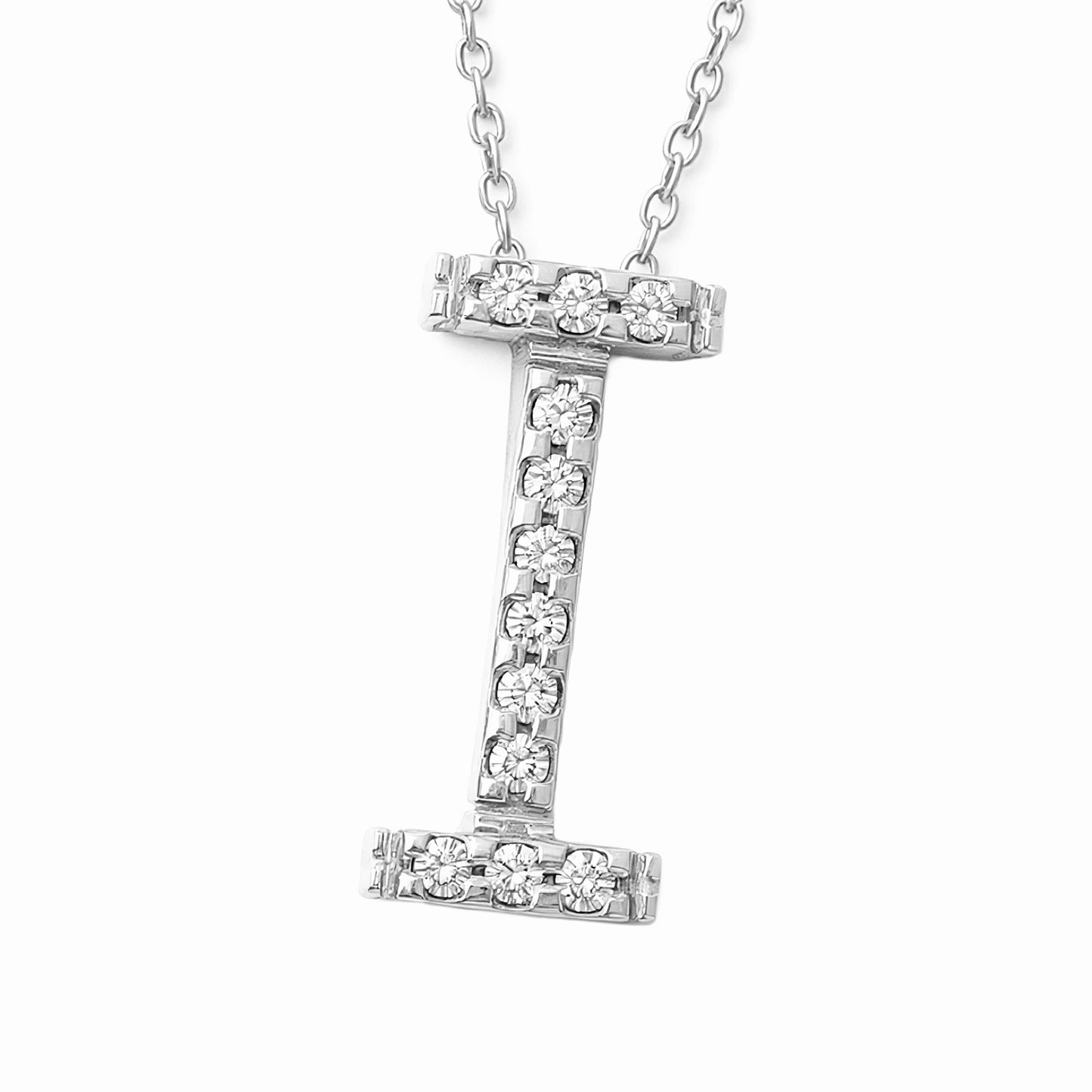 14K White Gold Initial Diamond Necklace