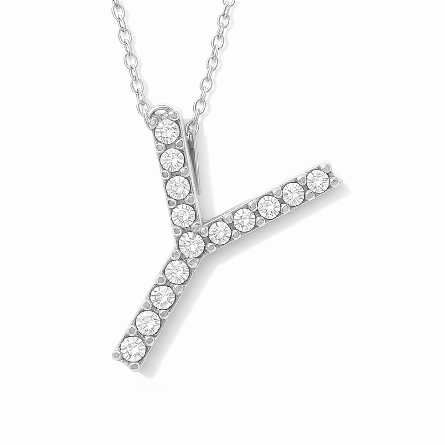 14K White Gold Initial Diamond Necklace