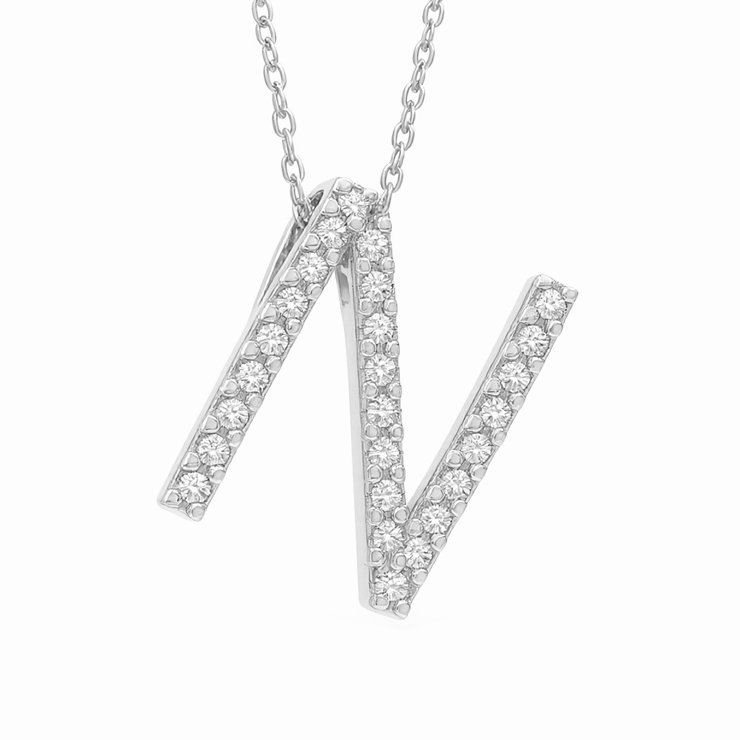 14K White Gold Initial Diamond Necklace