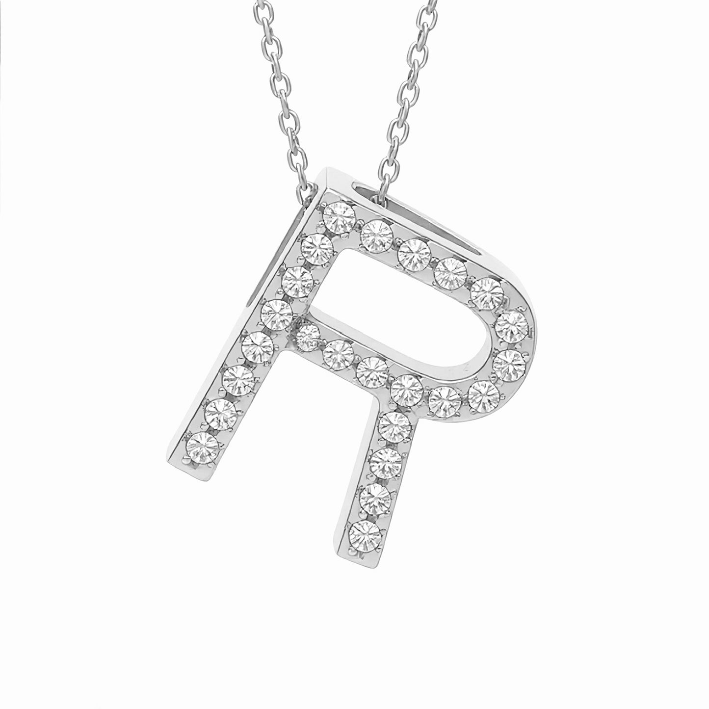 14K White Gold Initial Diamond Necklace