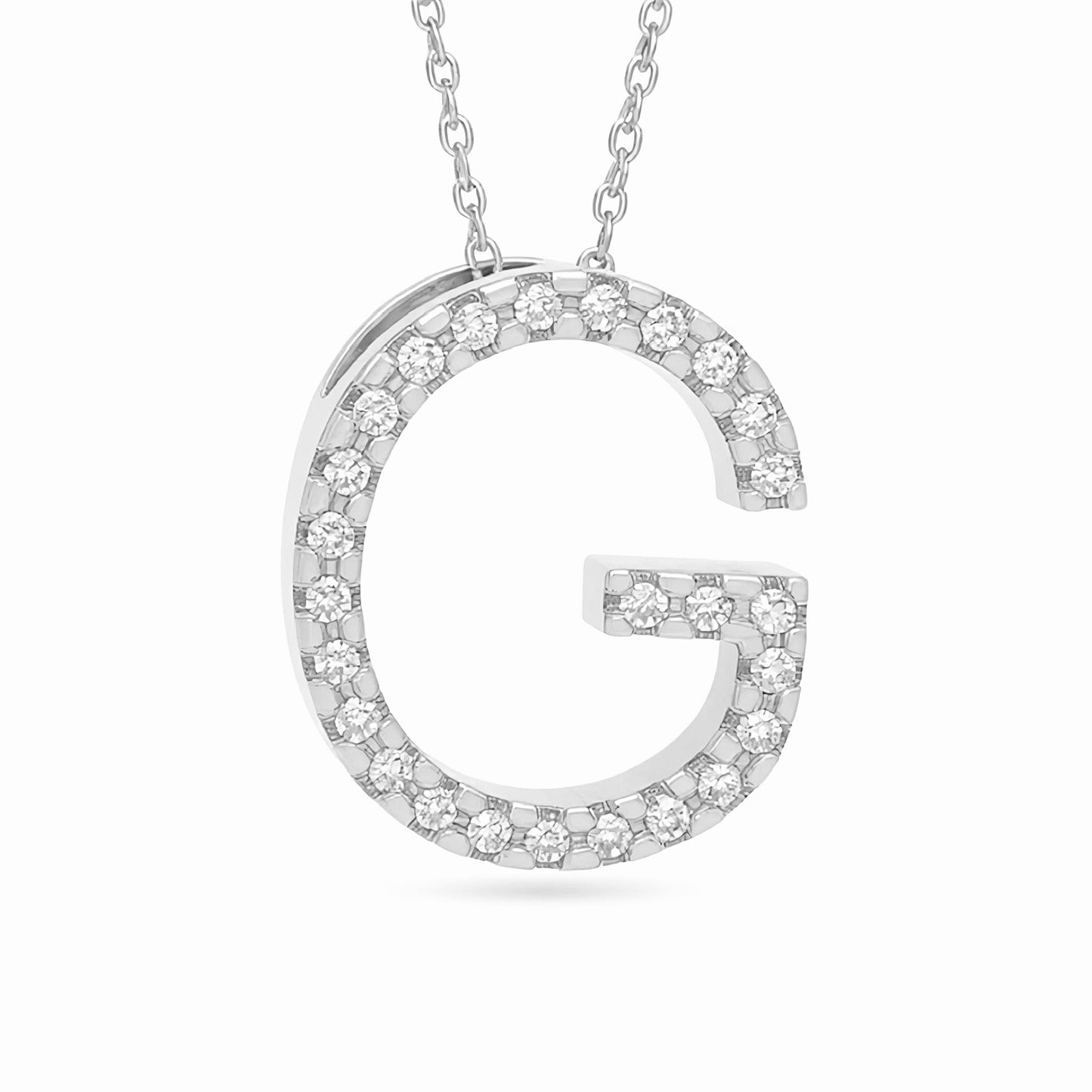 14K White Gold Initial Diamond Necklace