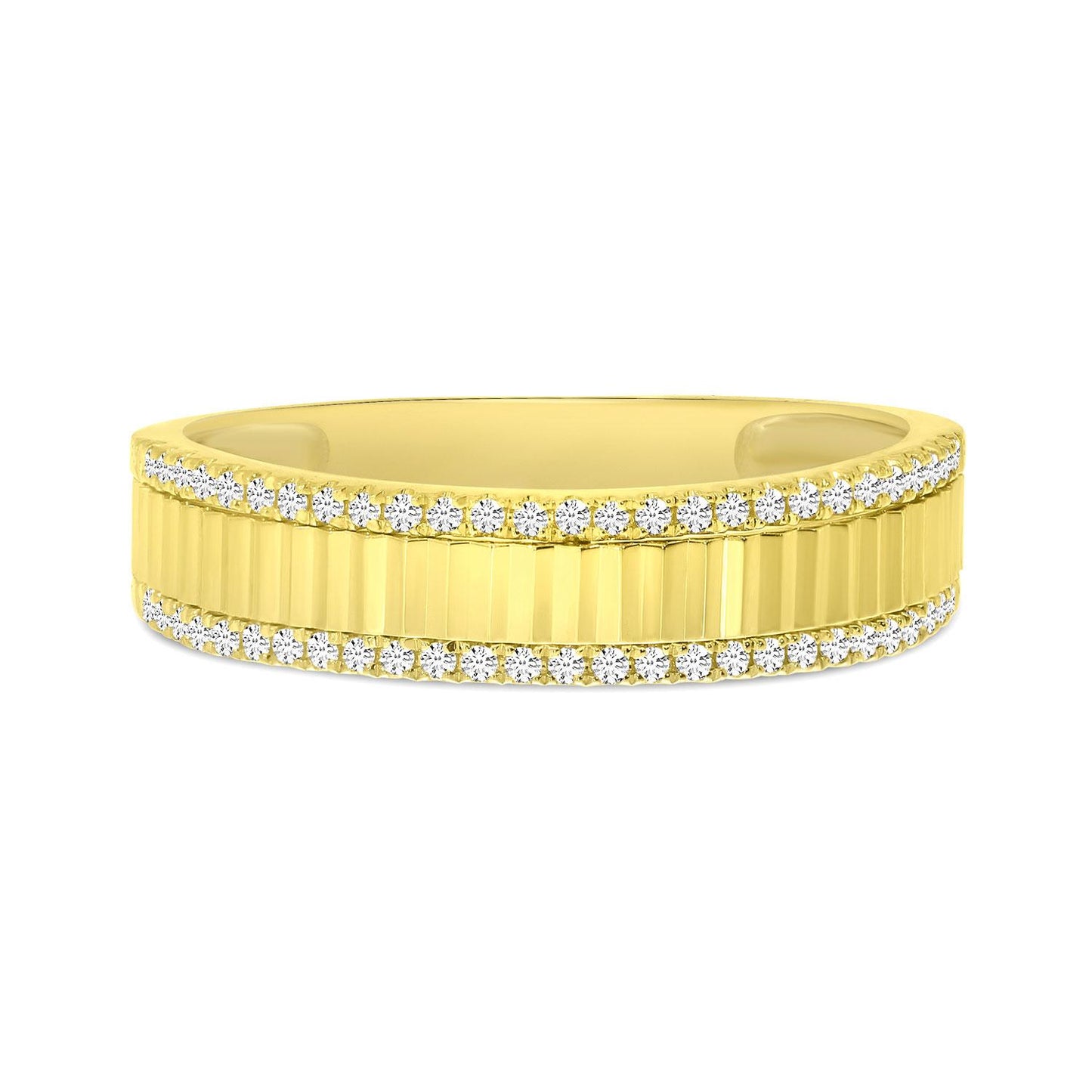 14K Gold Diamond Fluted Band Ring
