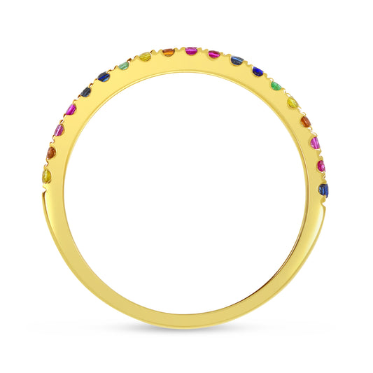 14K Yellow Gold Rainbow Sapphire Band