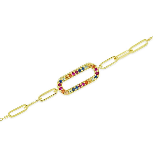 14K Yellow Gold Rainbow Sapphire Link Bracelet