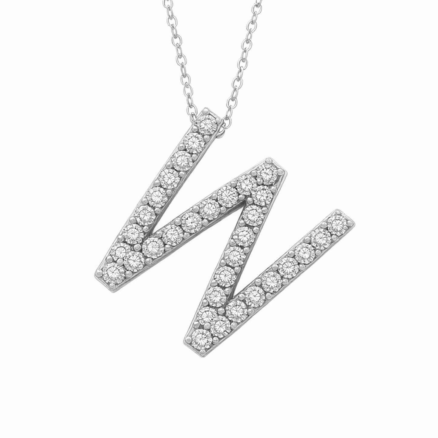 14K White Gold Initial Diamond Necklace