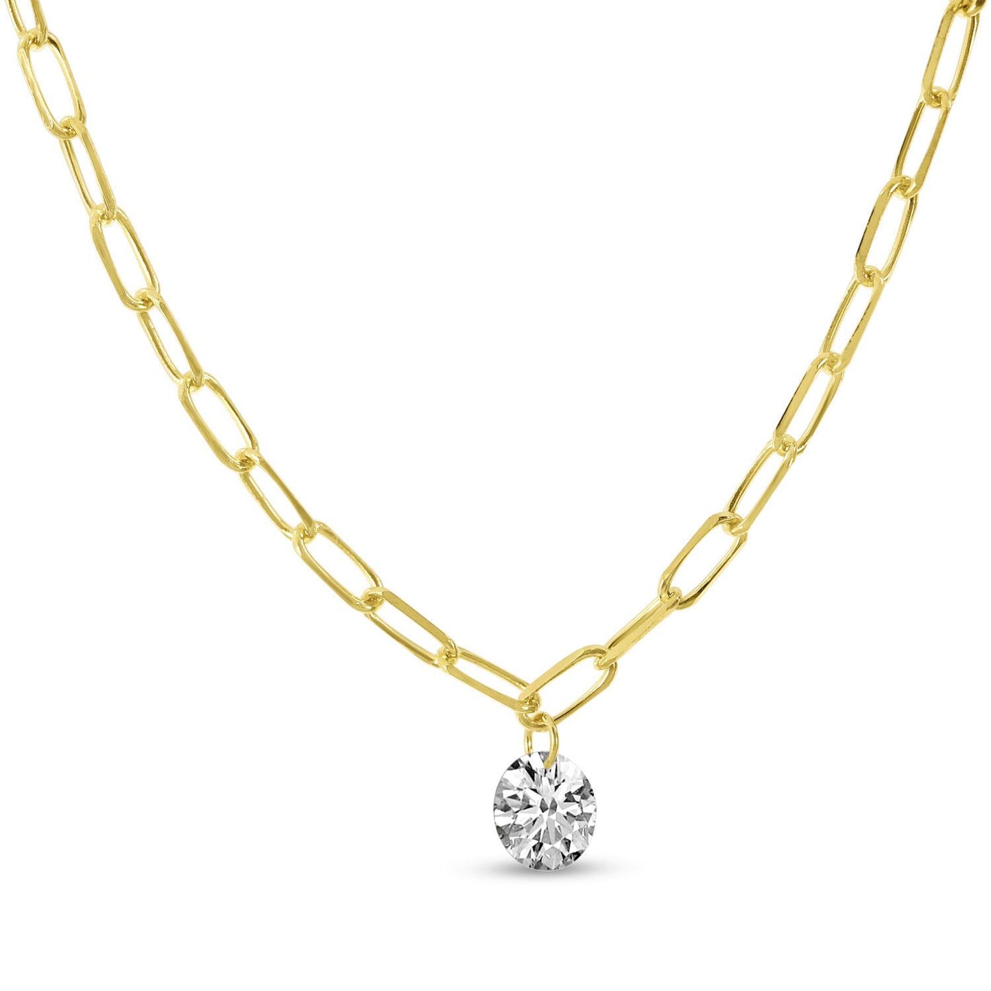 14K Yellow Gold Dashing Diamond Paperclip Necklace
