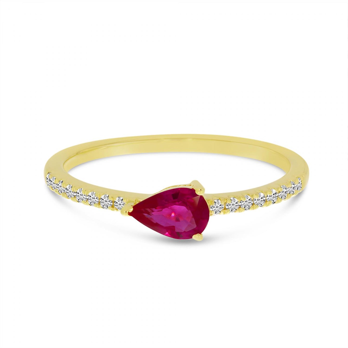 14K Yellow Gold Pear Ruby and Diamond East to West Ring