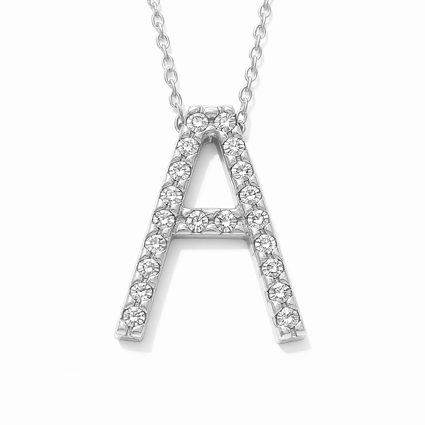 14K White Gold Initial Diamond Necklace