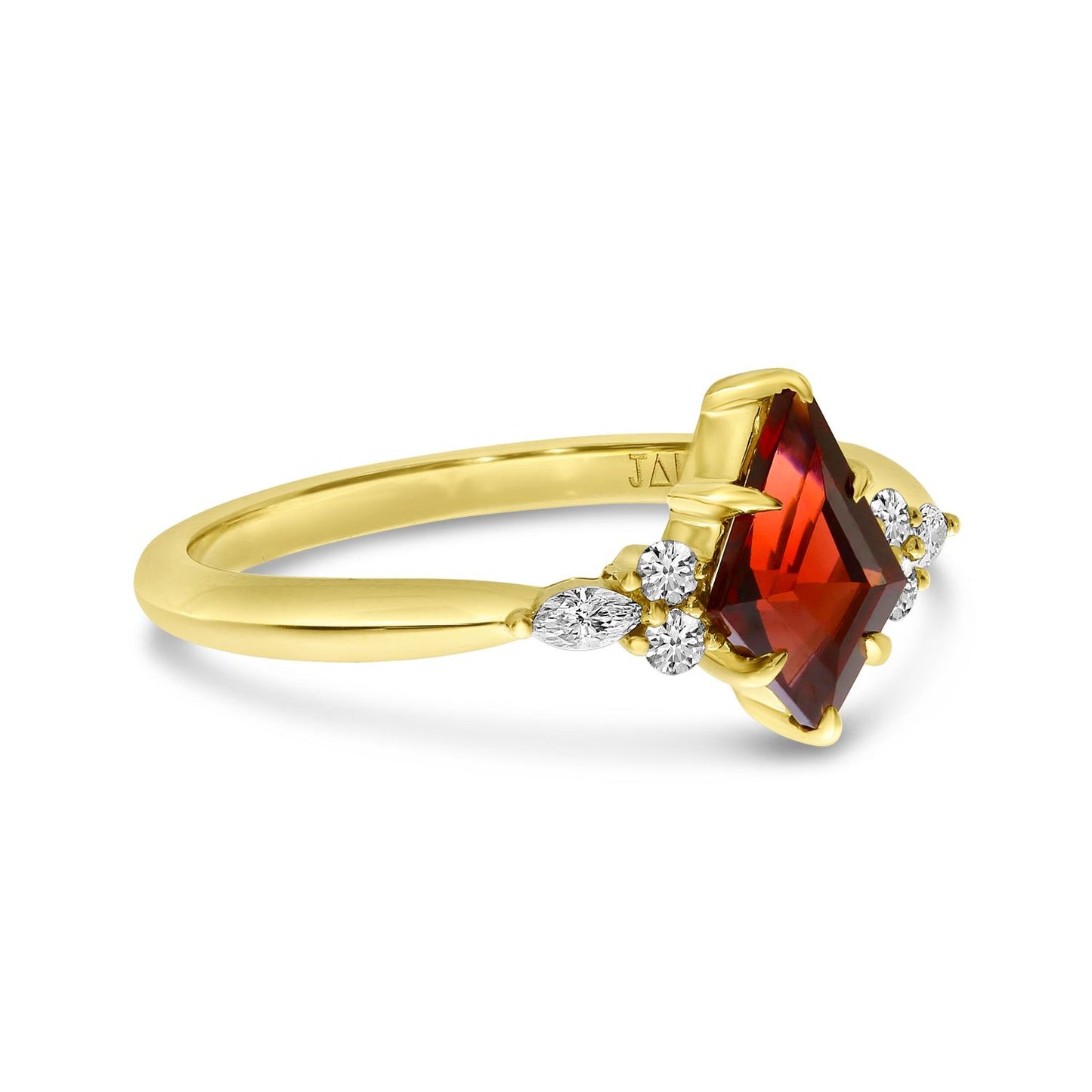 14K Yellow Gold Garnet and Diamond Kite Shape Ring
