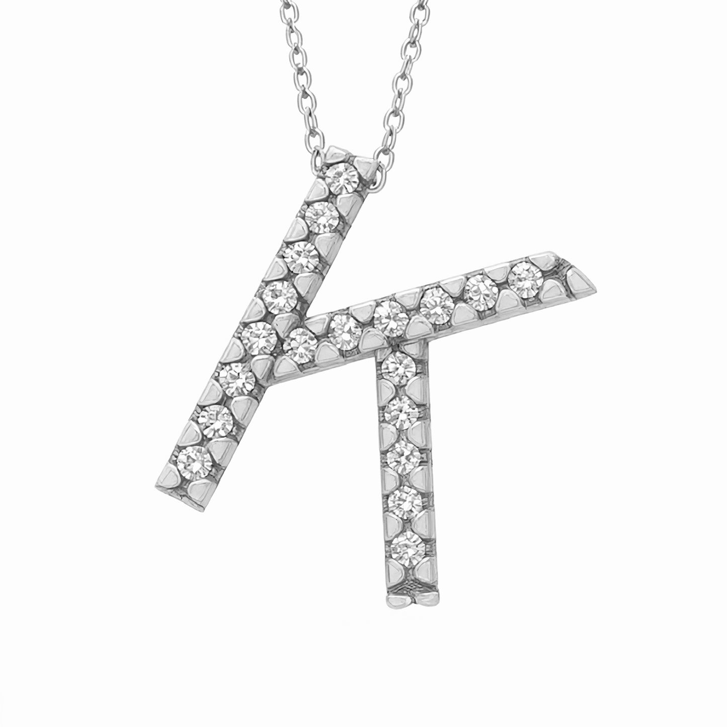 14K White Gold Initial Diamond Necklace