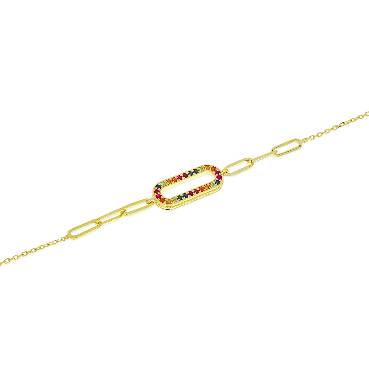 14K Yellow Gold Rainbow Sapphire Link Bracelet