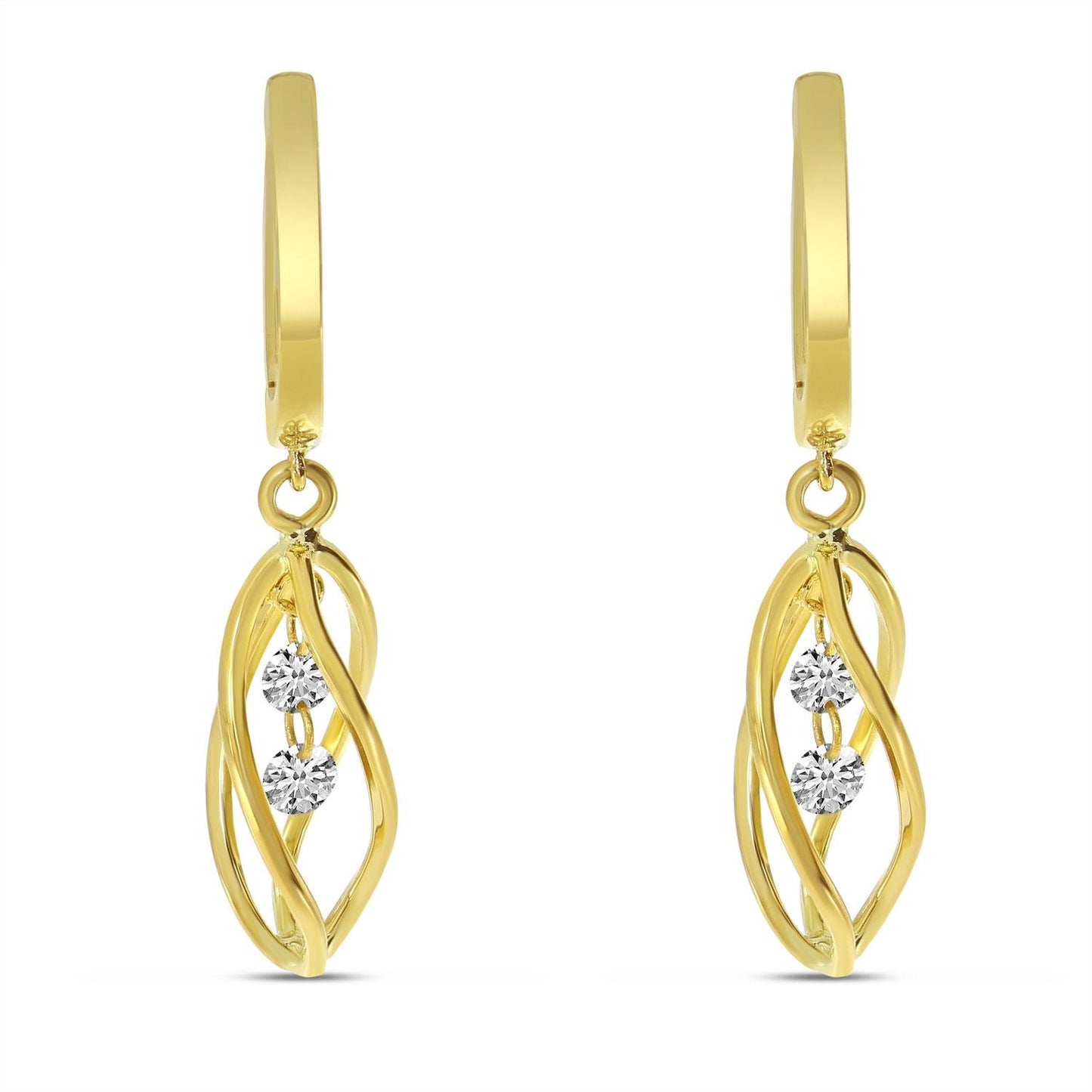 14K Yellow Gold Dashing Diamond 3D Cage Earrings