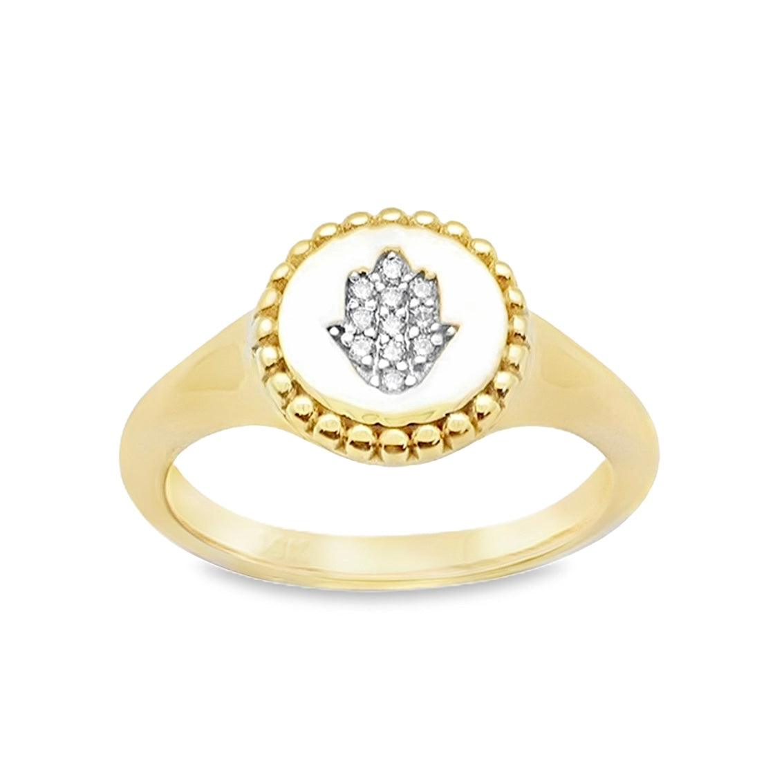 14K Yellow Gold Hand Of Hamsa Diamond Signet Ring
