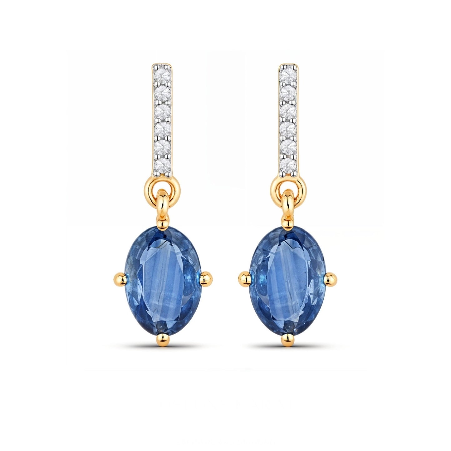 10K Yellow Gold Sapphire and Diamond Dangle Earrings