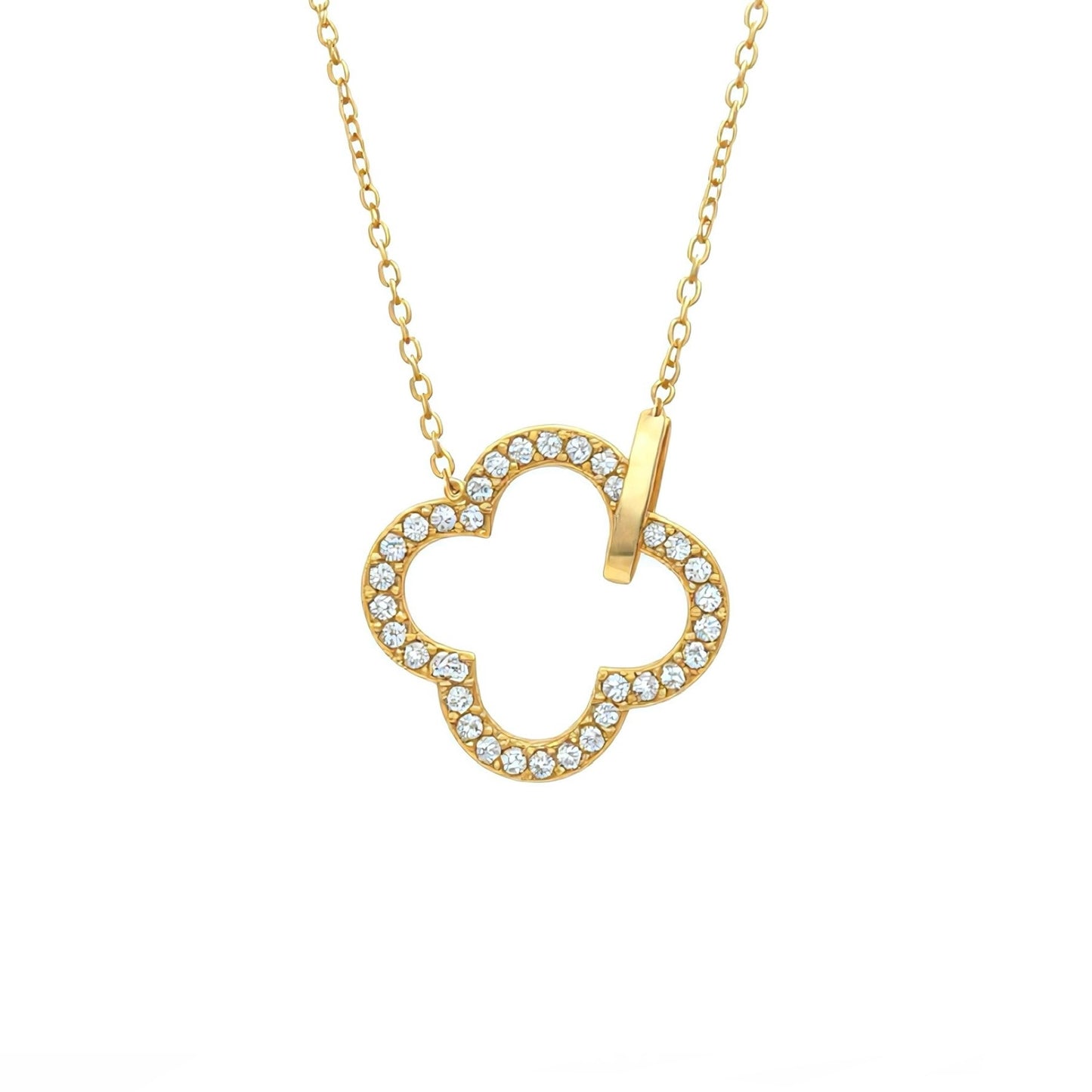 14K Yellow Gold Open Clover Diamond Pendant Necklace
