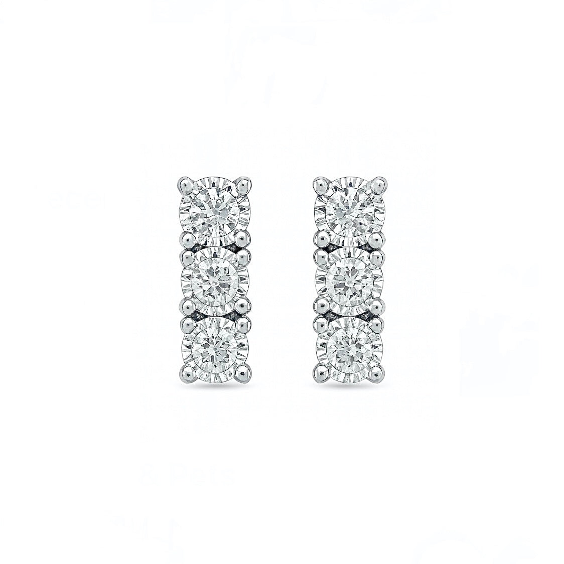 14K White Gold Illusion-Set Diamond Bar Earrings