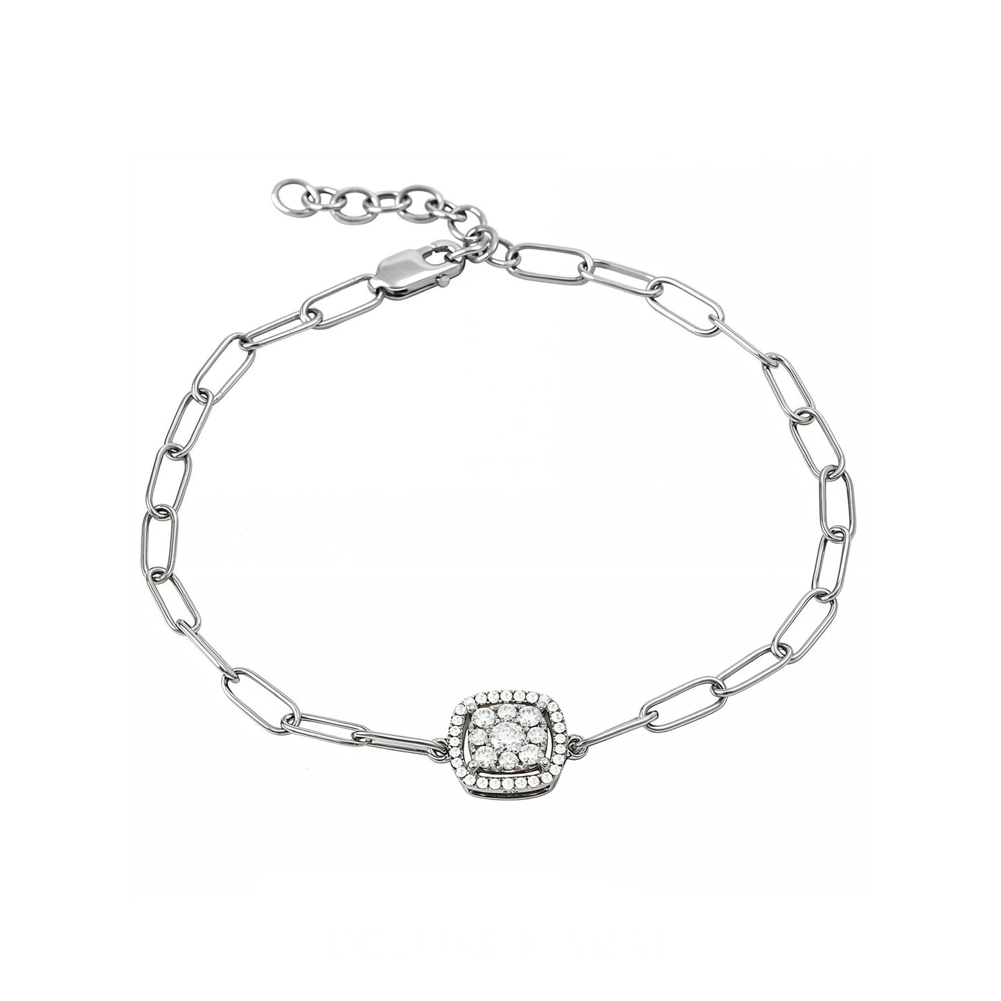 14K White Gold Diamond Charm Paperclip Bracelet