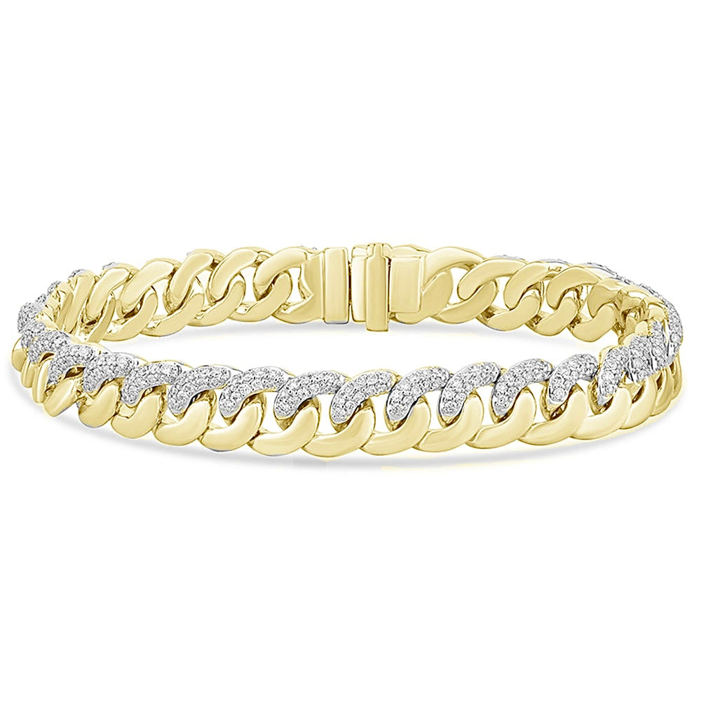 14K Yellow Gold 9MM Diamond Round Cuban Bracelet