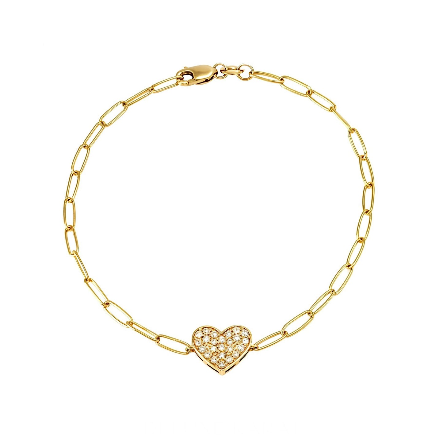 14K Yellow Gold Paperclip Diamond Heart Bracelet