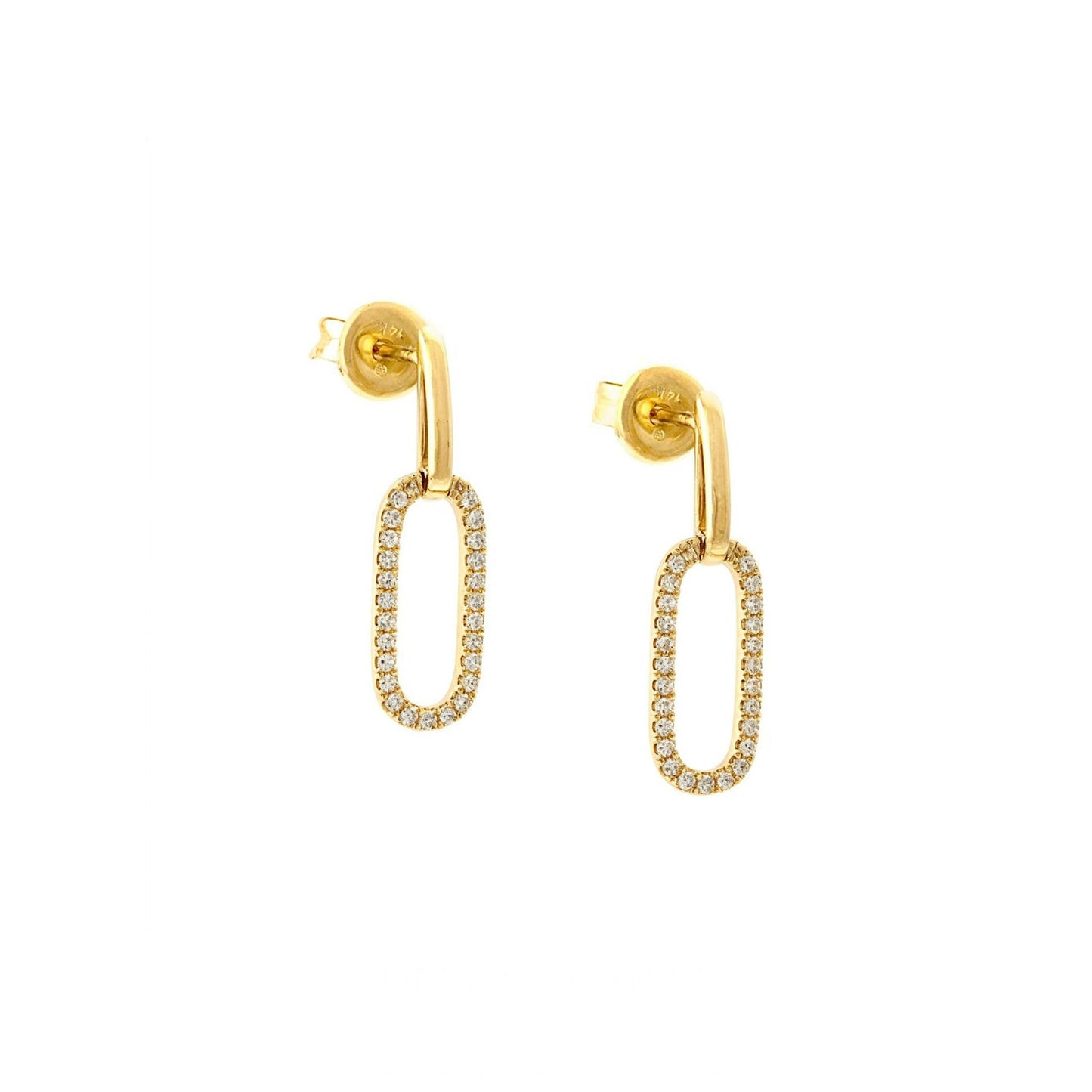 14K Yellow Gold Paperclip Diamond Dangle Earrings