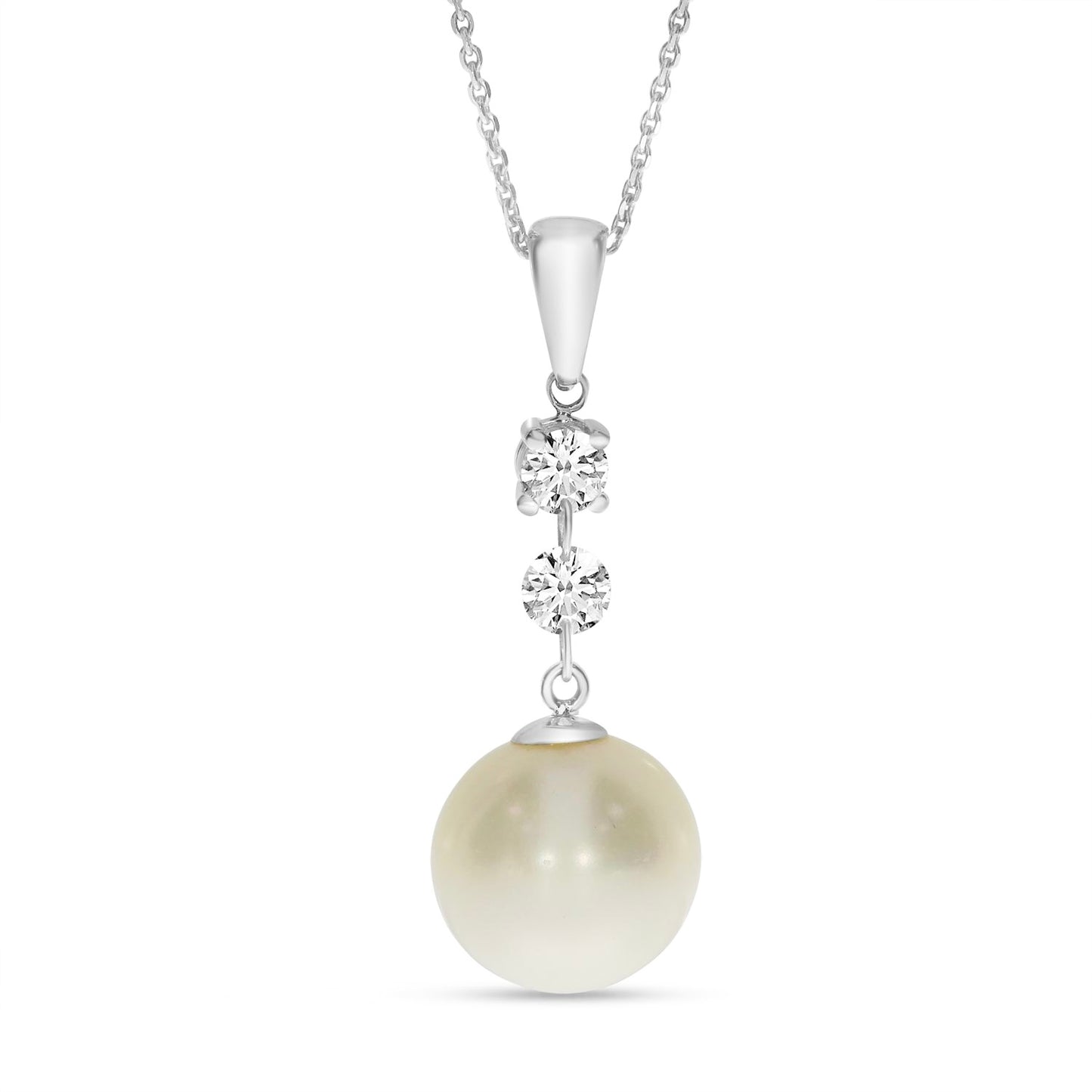14K White Gold Dashing Diamonds Drop Pearl Pendant