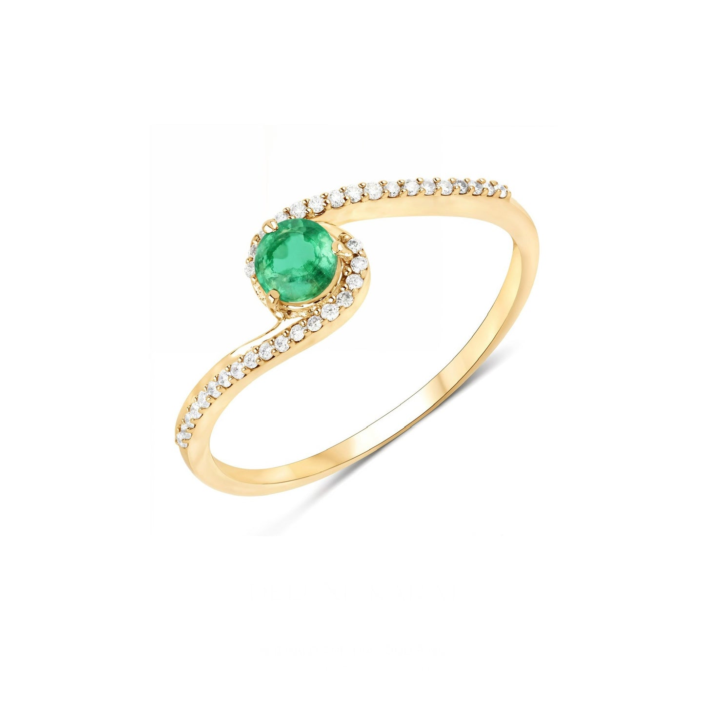14K Yellow Gold Emerald and Diamond Bypass Ring