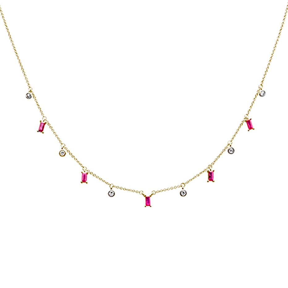 14K Yellow Gold Ruby and Diamond Necklace