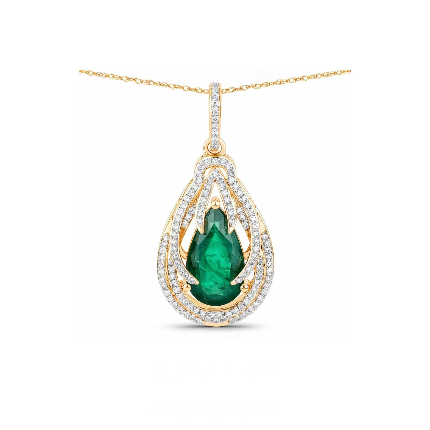 14K Yellow Gold Emerald and Diamond Statement Pendant