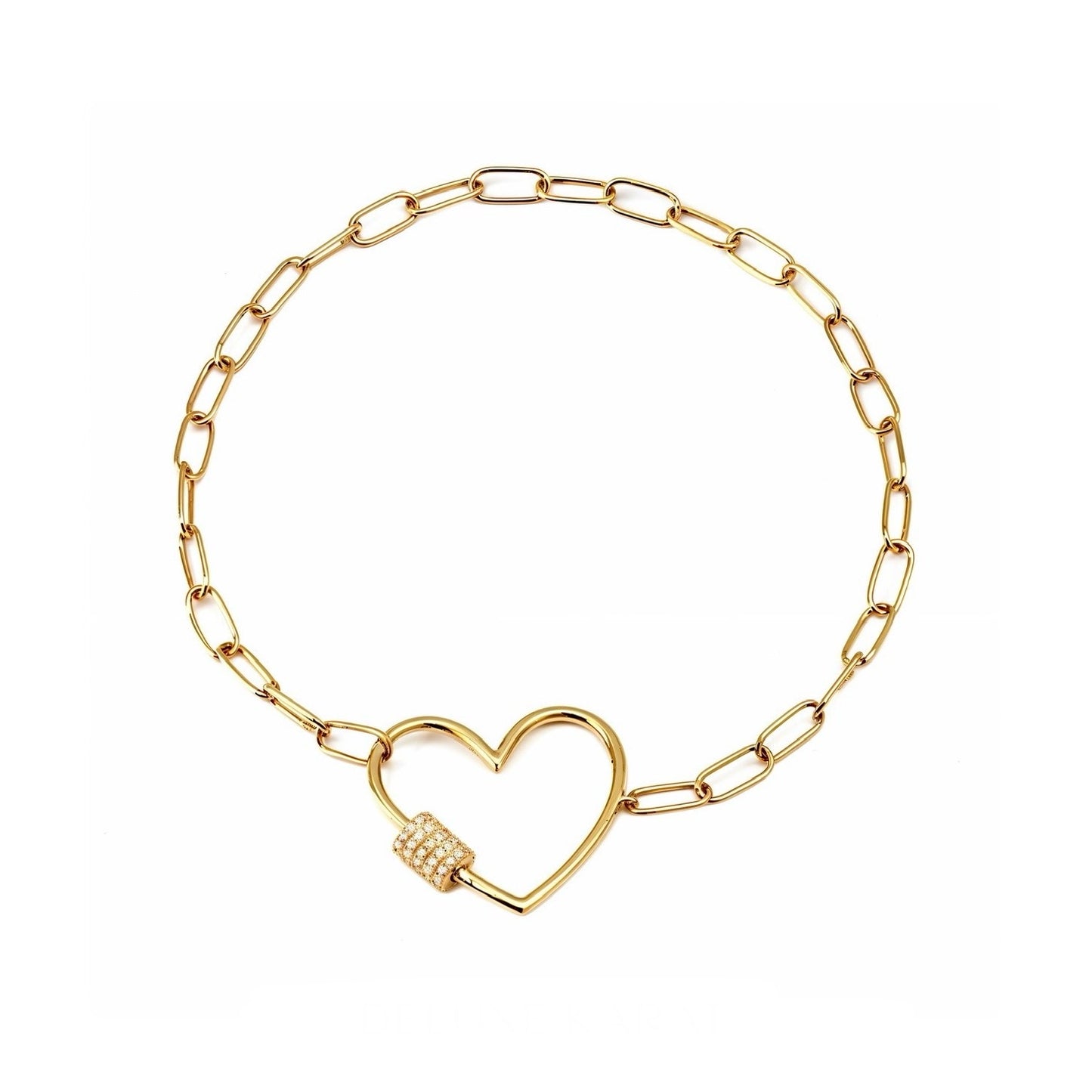 14K Yellow Gold Paperclip Diamond Heart Bracelet