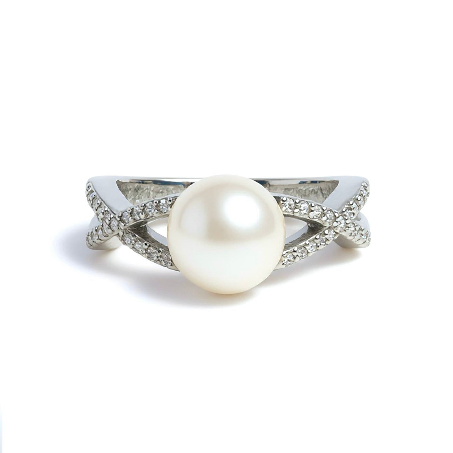 14K White Gold Pearl and Diamond Ring