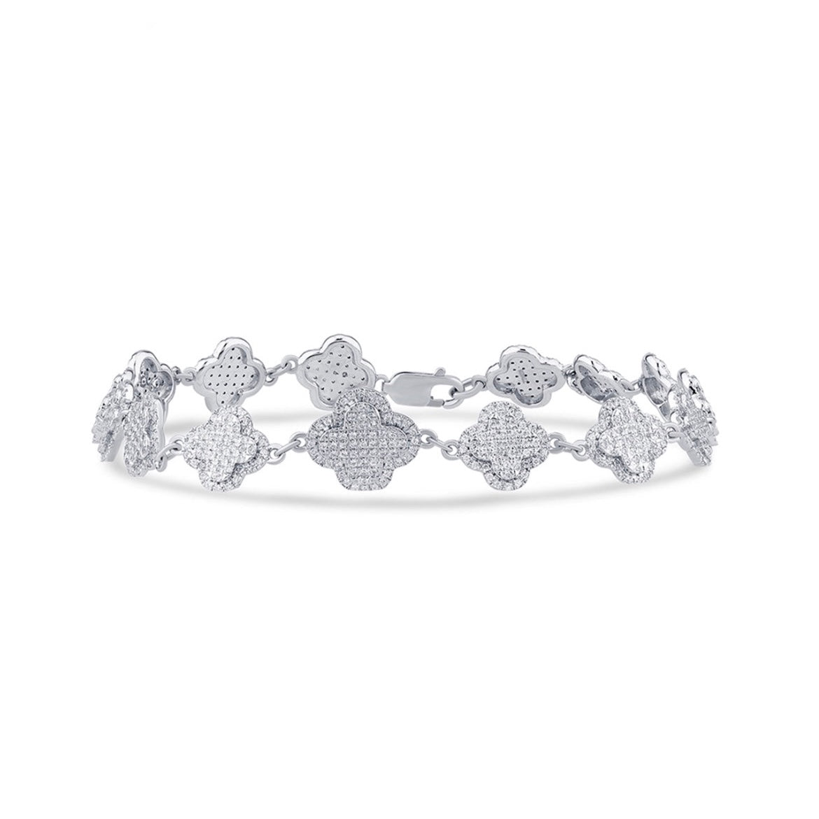 14K White Gold Diamond Clover Bracelet