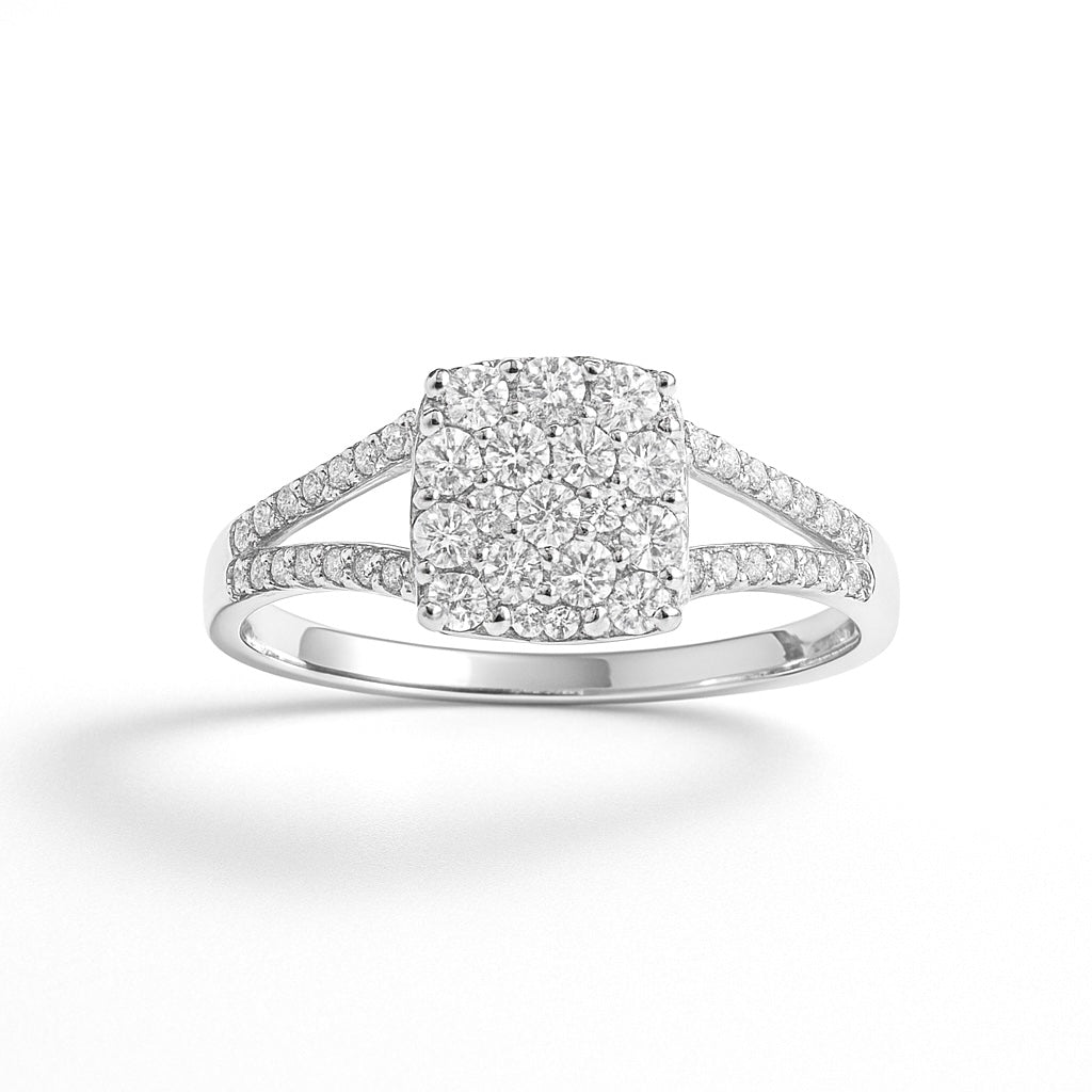 10K White Gold Clustered Diamond Ring