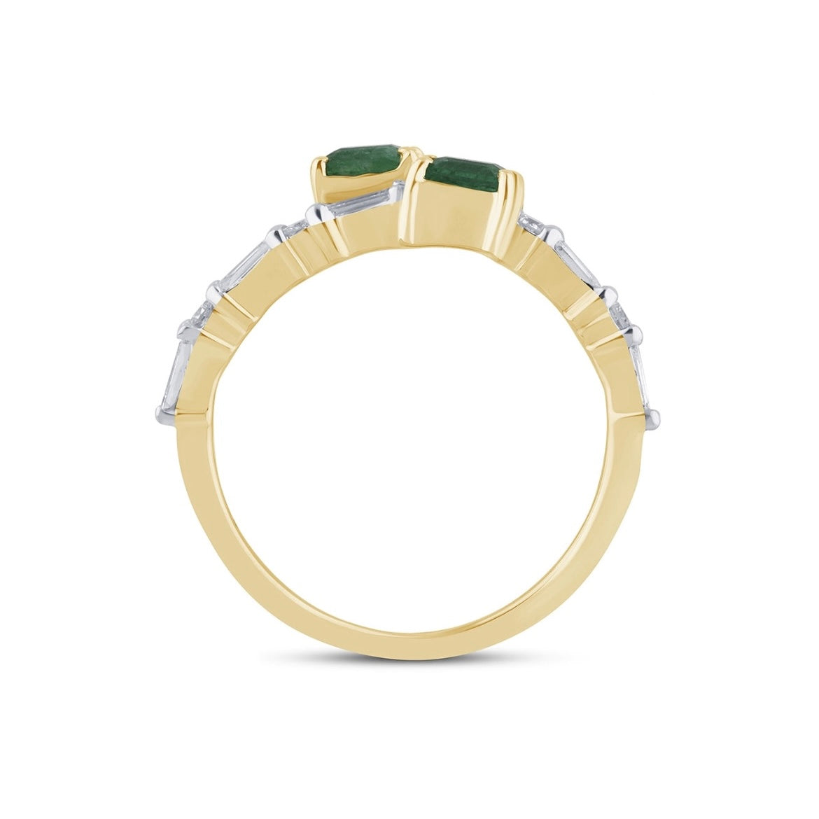 14K Yellow Gold Emerald and Diamond Bypass Ring