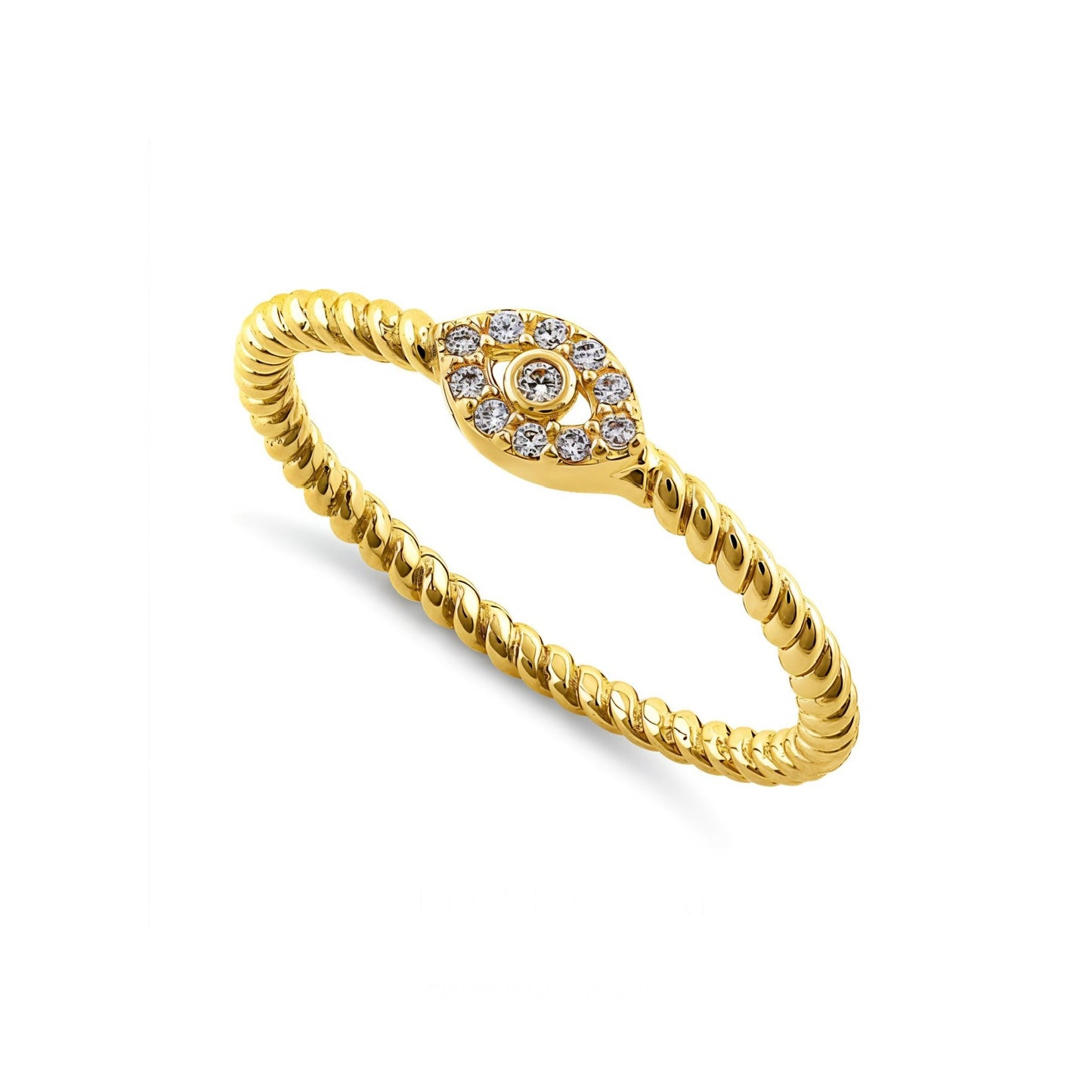 14K Yellow Gold Diamond Evil Eye Ring